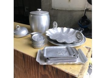 Hammered Aluminum Platters, Canister, Small Dishes