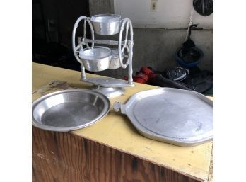 Hammered Aluminum Platters And Condiment Wheel