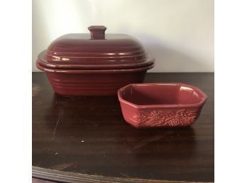Pair Of Red Stoneware Pieces: Longaberger & Pampered Chef