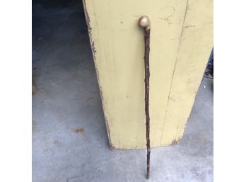 Vintage Wooden Walking Stick With Metal Handle