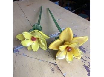 Pair Of Glass Daffodils