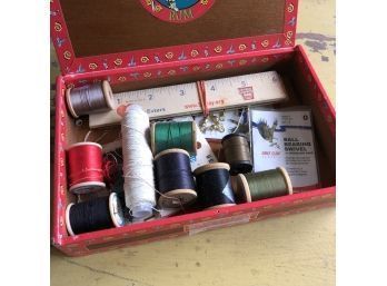 Cigar Box With Beads, Thread, Asst Small Craft Items