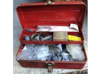 Lead Sinkers In A Red Metal Tackle Box