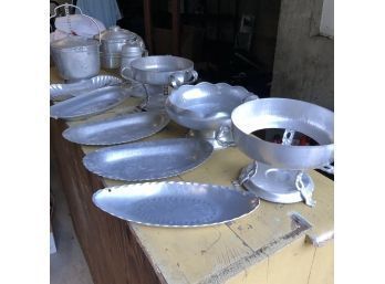 Hammered Aluminum Platters, Punch Bowls, Ice Bucket