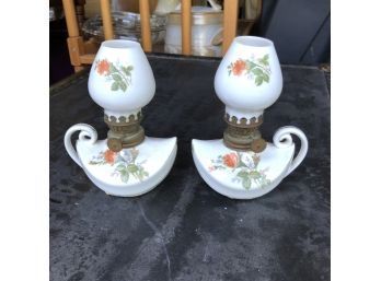 Pair Of Wales Flowered Lamps