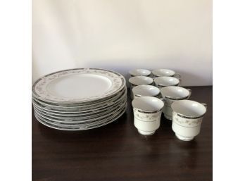 Society Fine China 'Camille' Pattern Dinner Plates And Tea Cups