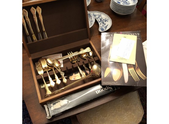 Gold Electro-Plate Flatware With Silverplate Serving Spoon