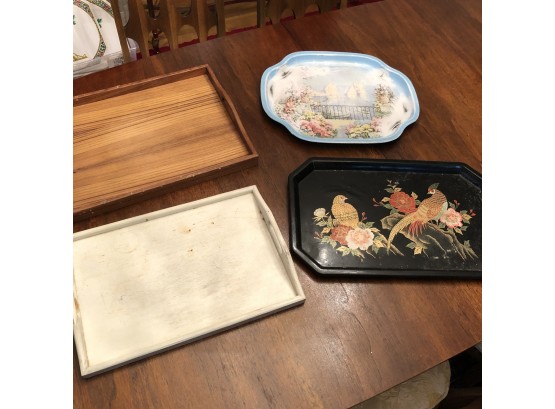 Vintage Teak Tray With Three Other Trays