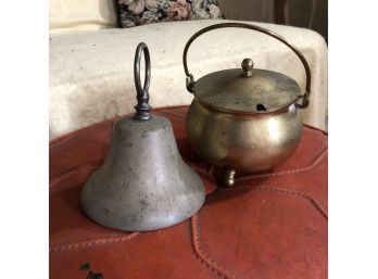 Vintage Bell And Footed Mini Cauldron With Lid