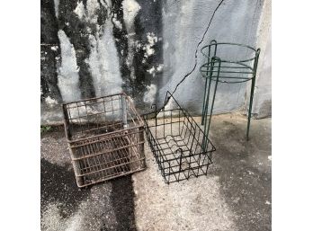 Metal Plant Stand, Basket And Crate