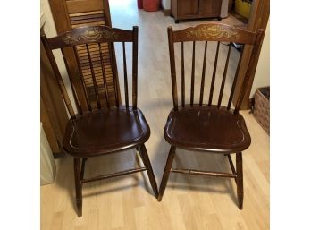 Pair Of Wood Chairs With Stenciling