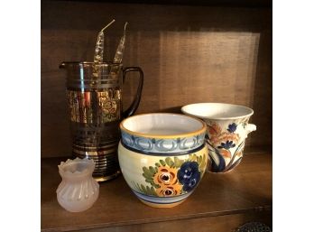Ceramic Planters, Glass Pitcher With Gold Accents