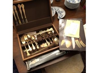 Gold Electro-Plate Flatware With Silverplate Serving Spoon