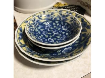 Blue And Yellow Floral Plates And Bowls