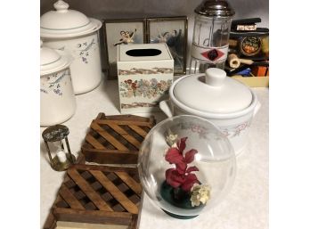 Vintage Wood Wall Pocket And Other Decorative Items
