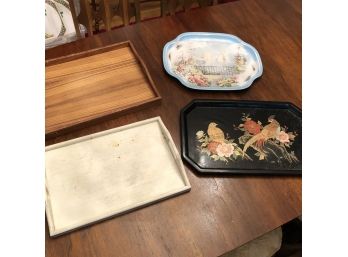 Vintage Teak Tray With Three Other Trays