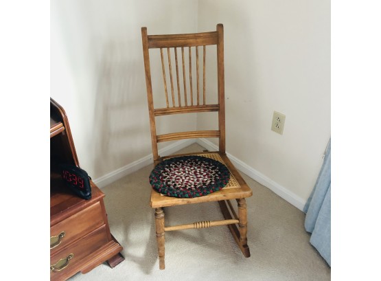 Rocking Chair With Cane Seat And Braided Chair Pad