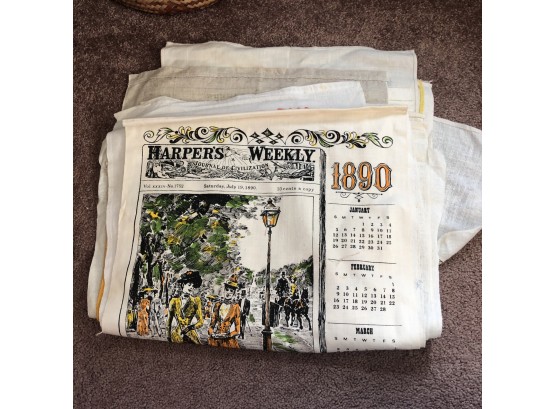 Lot Of 17 Vintage Calendar Dish Towels