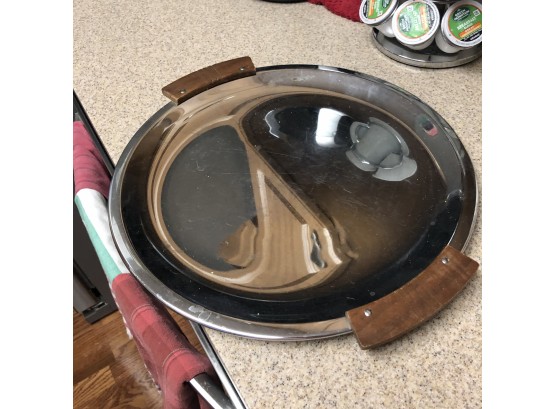 Vintage Metal Platter With Wood Handles