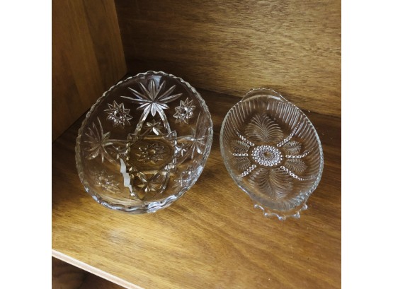 Pair Of Oval Shaped Crystal Dishes