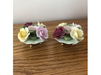 Denton China Floral Taper Candle Holders