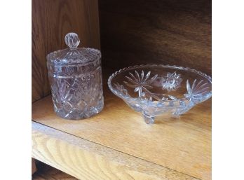 Crystal Container With Lid And Footed Dish