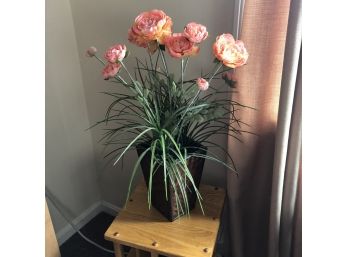 Faux Pink Roses In A Vase