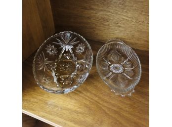 Pair Of Oval Shaped Crystal Dishes