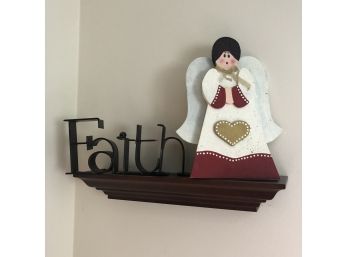 Floating Shelf With Angel Figure And 'Faith' Sign