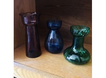 Trio Of Colored Glass Candleholders