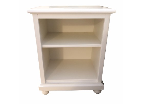 White Nightstand With Open Shelves And Bun Feet