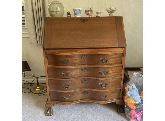 Antique Secretary Desk With Claw Feet And Curved Drawers