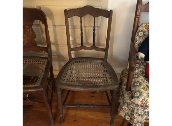 Vintage Wooden Chair With Spindles And Cane Seat (as Is)