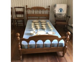 Vintage Maple Twin Size Bed With Knob Finials And Spindles