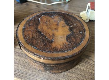 Round Wooden Box With Carved Top