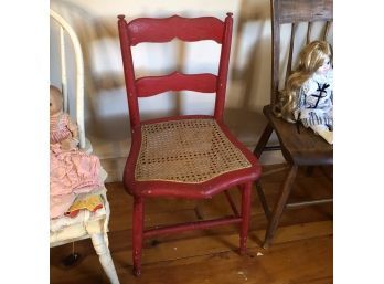 Vintage Red Chair With Cane Seat