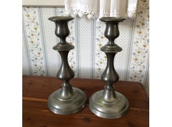 Pair Of Poole's Pewter Candlesticks