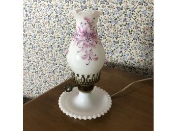 Small Lamp With Painted Glass Chimney