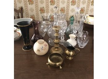 Vase, Crystal And Brass Mixed Lot