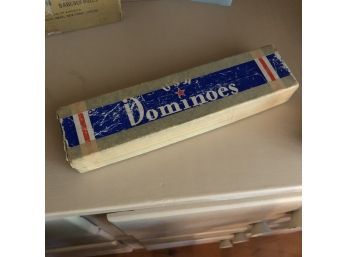 Vintage Box Of Dominoes With Embossed Statue Of Liberty