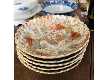 Vintage Scalloped Edge Bowls  With Asian Design
