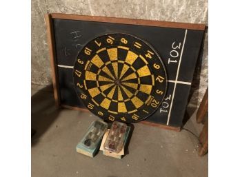 Vintage Dartboard, Darts And Chalk Scoreboard