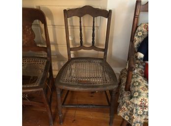 Vintage Wooden Chair With Spindles And Cane Seat (as Is)