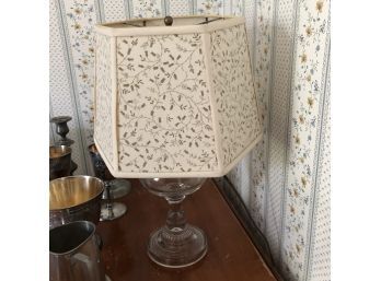 Vintage Lamp With Glass Base And Floral Shade