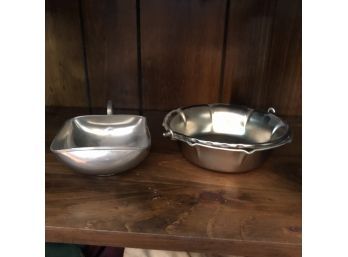 Pewter Handled Bowl And Square Dish