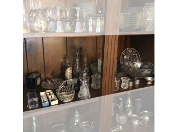 China Cabinet Lot: Spoons, Crystal, Glassware, Etc