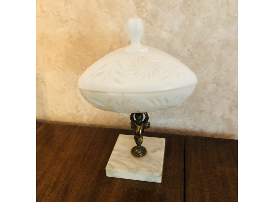 Covered Dish On Marble Pedestal