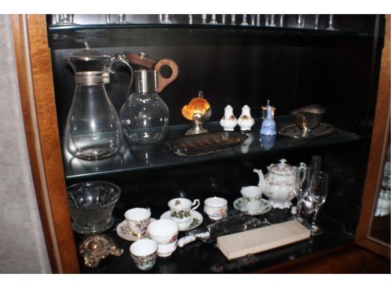 China Cabinet Lot 5: Tea Cups, Carafes, Small Ceramics, Etc.