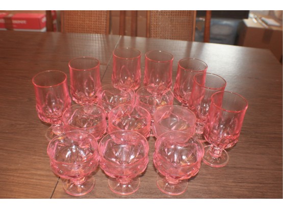 Vintage Pink Goblets (7) And Wine Glasses (8)