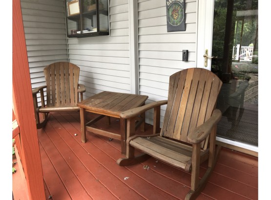Wooden Outdoor Rocking Chairs And Table